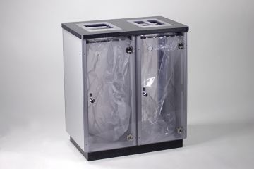 Vigipirate waste station for 2 waste streams on pedestral with waste bags