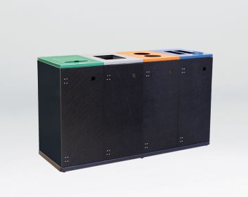 Waste station for 4 waste streams on pedestal, 4x 80 liter bins