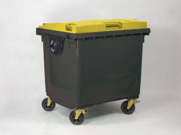Wheelie bin 1000 liter, 1370x1085x1315 mm, grey/yellow Wheelie bin 1000 liter, 1370x1085x1315 mm, grey/yellow
