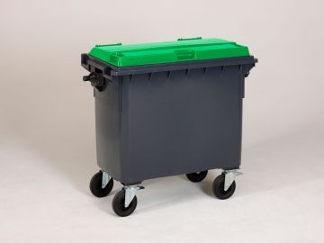 Wheelie bin 660L, 1370x784x1215 mm, grey/green Wheelie bin 660L, 1370x784x1215 mm, grey/green