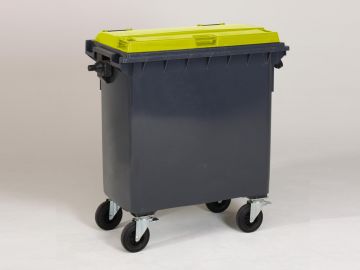 Wheelie bin 770L, 1371x779x1316 mm, grey/yellow Wheelie bin 770L, 1371x779x1316 mm, grey/yellow