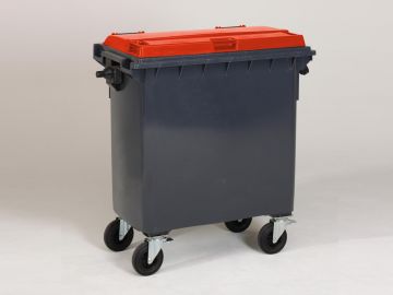 Wheelie bin 770L, 1371x779x1316 mm, grey/red Wheelie bin 770L, 1371x779x1316 mm, grey/red
