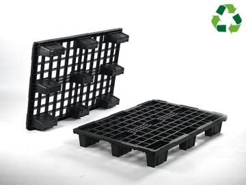Palete empilhável 1200x800x153 mm 9 pés piso aberto, preto, reciclado