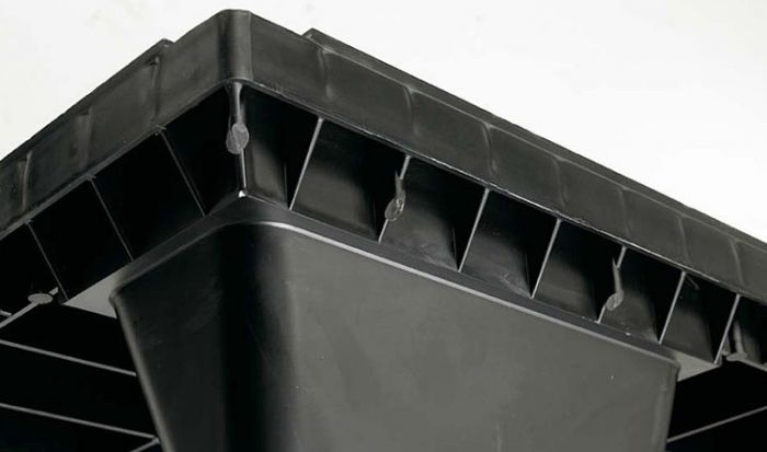 Palete empilhável 1200x800x153 mm 9 pés piso aberto, preto, reciclado